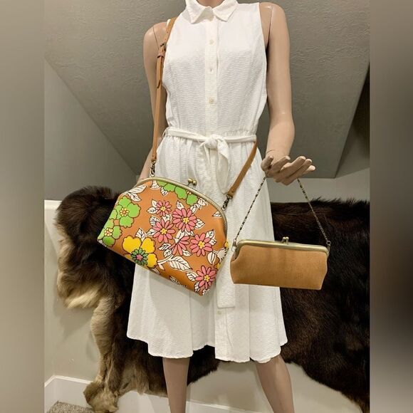 Vintage Style Handcrafted Genuine Leather Floral Printed Kisslock Handbag Set - Picture 6 of 16